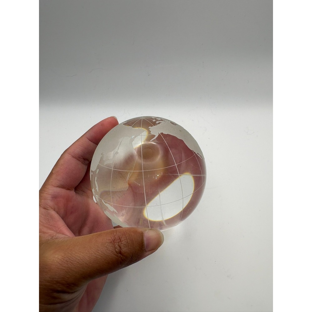 Clear‎ Etched Glass Globe Paperweight Frosted World Map Sphere Desk Decor 3"